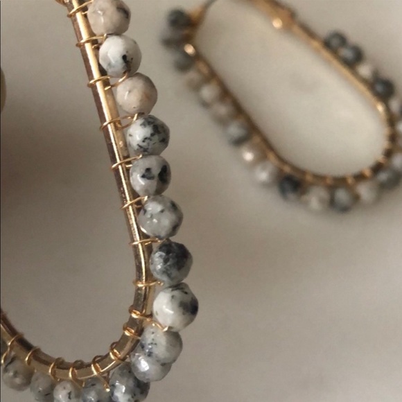 Natural Stone Oval Hoop Earrings - Picture 3 of 6